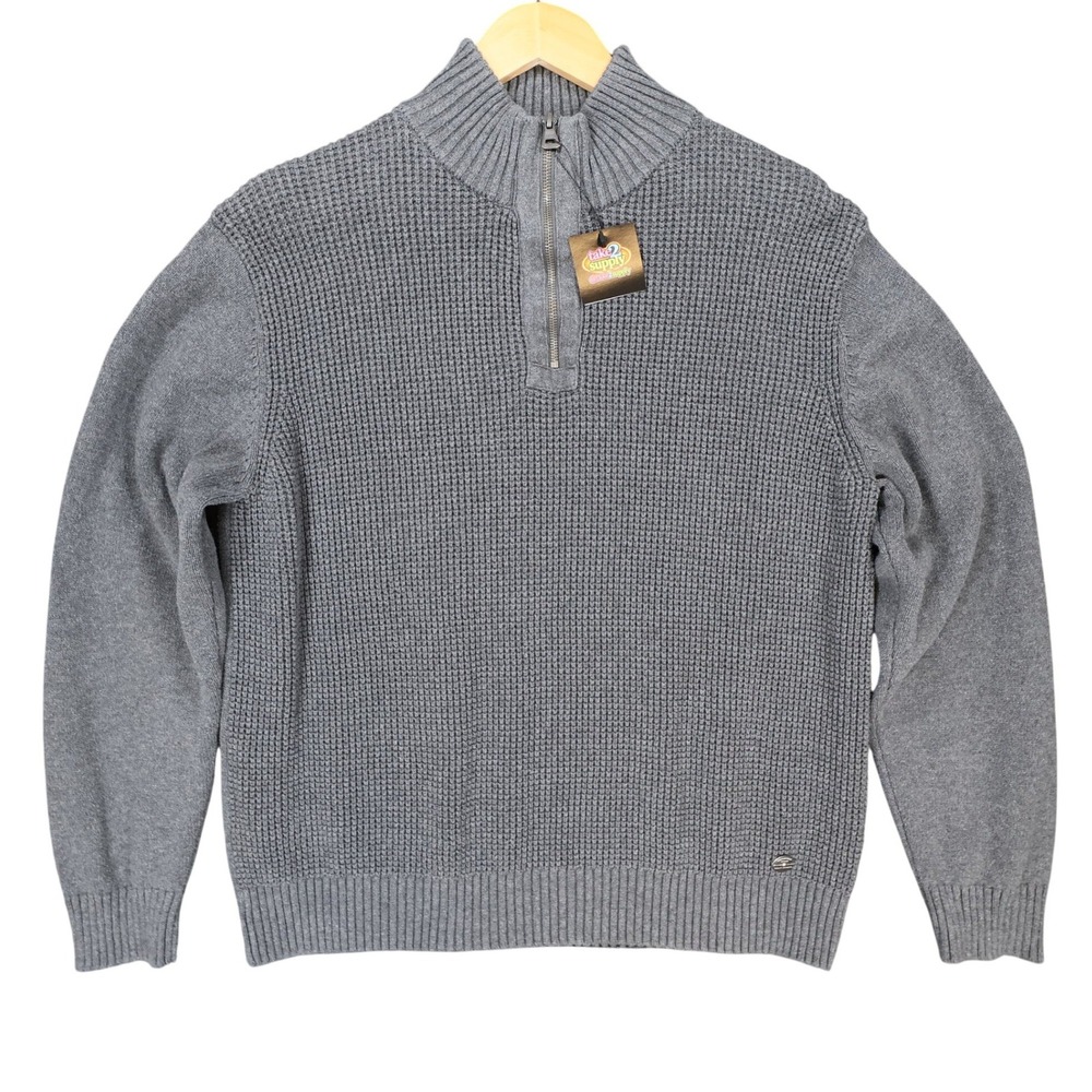Weatherproof Vintage Quarter Zip Pullover Mens Large‎ Gray Excellent Waffle Knit